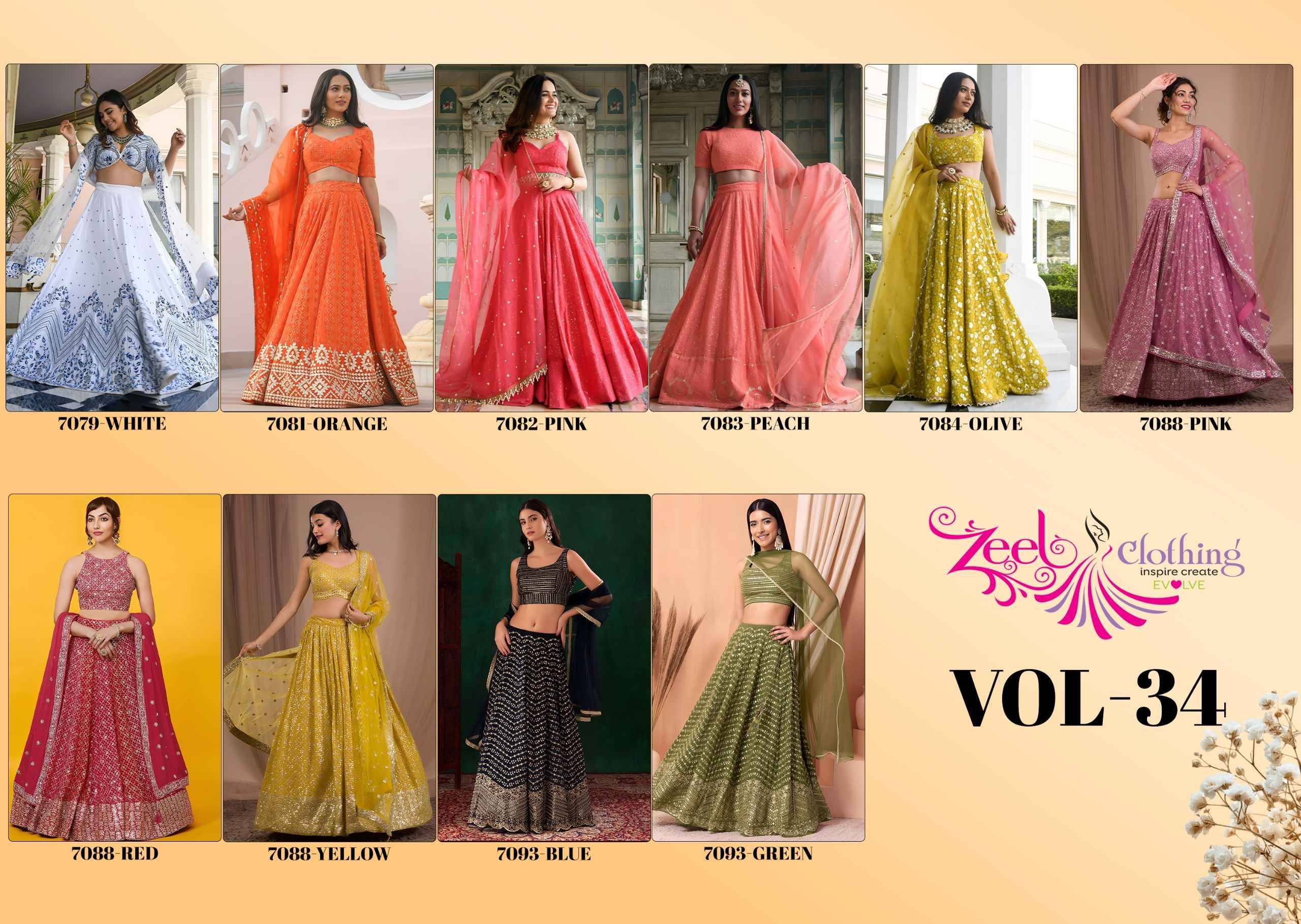 VOL-34 By ZEEL COTHING 7079 SERIES  Designer Beautiful Collection Occasional Wear & Party Wear Georgette Lehengas At Wholesale Price